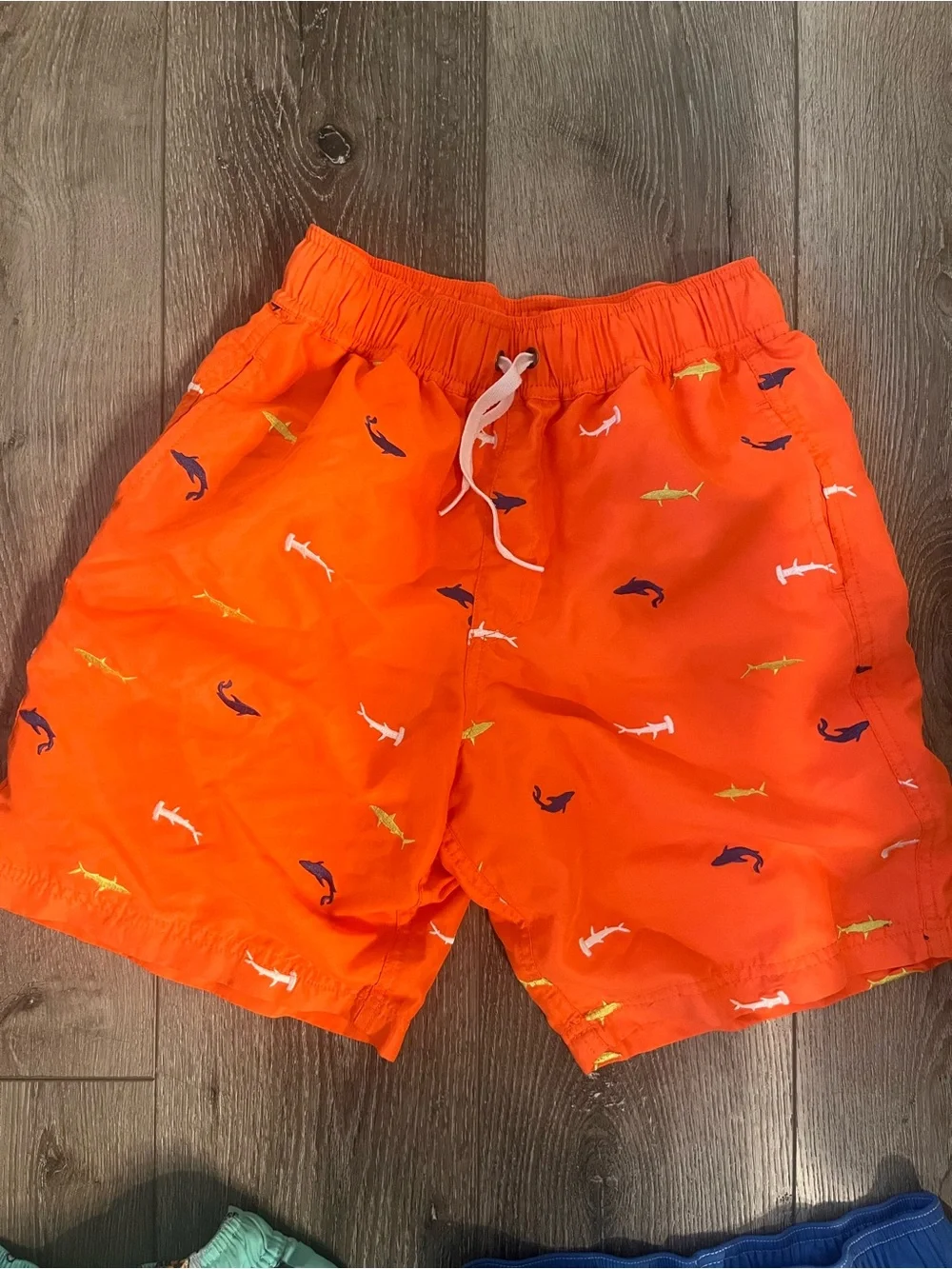 Boys Bathing Suit Hanna Andersson Orange Sharks 150 Trunks Shorts Swim